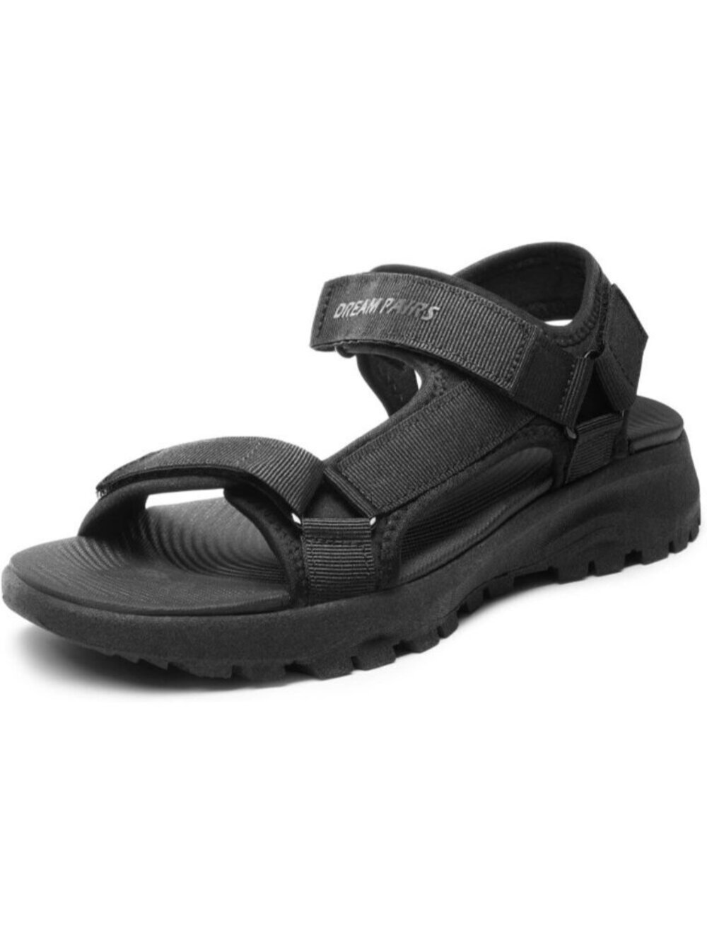 Women's Black Open Toe Lightweight Hook & Loop Adjustable Straps Flat Sandals